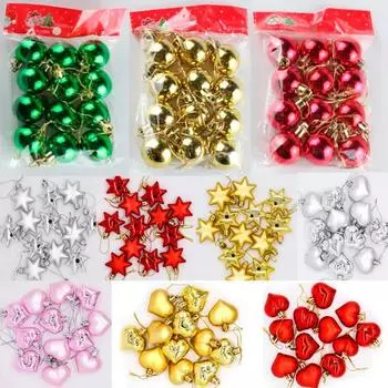 12 шт., рождественские шары, подвесные украшения для рождественской елки, шар в форме сердца, звезды, золотые, красные подвески, декор для рождественской вечеринки, 2023 Новый год 3cm красный