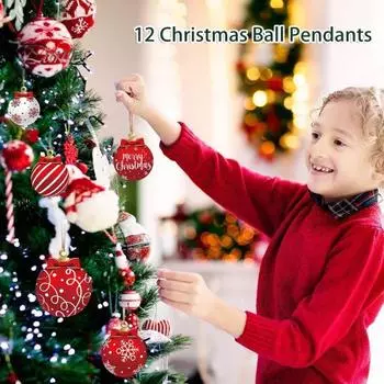 12 шт. Рождественские шары, украшения, деревянная рождественская елка, подвесной шар, украшение для праздника, внутреннего и наружного домашнего декора для вечеринки 12pcs