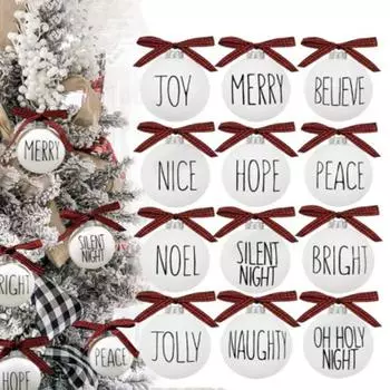 12 шт. Рождественские шары, украшения, небьющиеся, 6 см, белые пластиковые шары с бантом для праздничной вечеринки, декор для рождественской елки, подвесные аксессуары для декора 12pcs