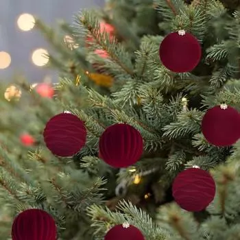 12 шт. Рождественские шары, украшения, небьющиеся бархатные шары, подвеска, флокированная рождественская елка, подвеска 8cm вино красного