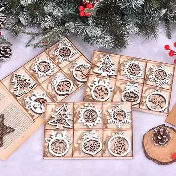 12 шт. Рождественские украшения Деревянные подвески Полые двухслойные Белые One Size