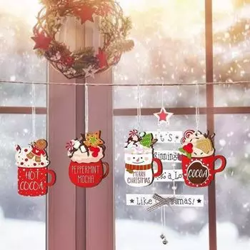 12 шт. Рождественские украшения, подвесные пряничные человечки, мороженое, деревянные рождественские украшения, многоразовые подвески для рождественской елки, для домашнего камина, праздничного декора 12pcs