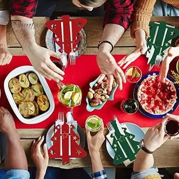 12 шт. рождественских держателей для столовых приборов, сумка для столовых приборов, кармашки для рождественской елки, чехлы для ножей и вилок для праздничного украшения дома и вечеринки красный/зелёный