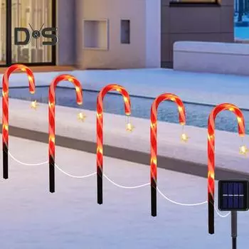 12 шт. рождественских солнечных фонарей в виде леденцов с дистанционным управлением, несколько режимов, автоматическая зарядка, водонепроницаемые фонарики в виде леденцов 12pcs