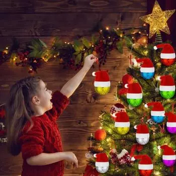 12 шт. Рождественский диско-шар, отражающий зеркальный шар с шапкой Санты, украшение на елку для дома розовый