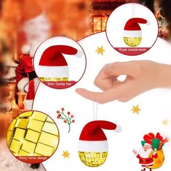 12 шт. Рождественский диско-шар, отражающий зеркальный шар с шапкой Санты, украшение на рождественскую елку для домашней вечеринки, подвесное украшение на елку розовый