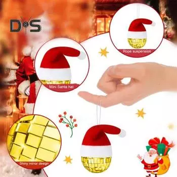 12 шт. Рождественский диско-шар, отражающий зеркальный шар с шапкой Санты, украшение на рождественскую елку для домашней вечеринки, подвесное украшение на елку розовый