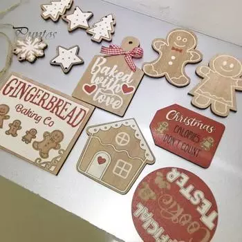 12 шт., рождественский многоуровневый декор для подноса, деревянные украшения, креативная форма, гладкие края, без заусенцев, настольный пряничный Рождественский декор Mixed Style