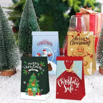12 шт. Рождественский подарочный пакет из плотной бумаги, сверхмощный, Санта-Снеговик, дерево, печенье, человек, узор, многоразовый продуктовый пакет, конфетная вечеринка, подарочная упаковочная сумка