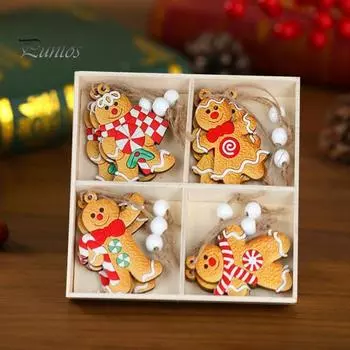 12 шт. рождественский пряничный знак из дерева рождественский имбирный человечек подвесное украшение рождественская елка подвеска для праздничного домашнего декора A