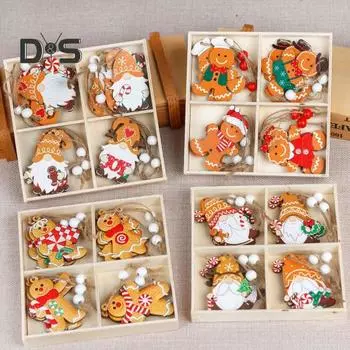 12 шт. рождественский пряничный знак из дерева рождественский имбирный человечек подвесное украшение рождественская елка подвеска для праздничного домашнего декора D