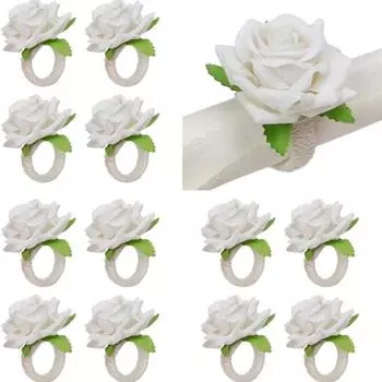 12 шт. розовые кольца для салфеток кольца для салфеток искусственные цветы держатели для салфеток для сервировки обеденного стола пряжки для салфеток кольца для салфеток пряжка для вечеринки белый