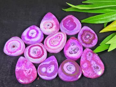 12 шт. розовых солнечных друз в форме груши, кабошоны, россыпью, драгоценные камни, лот 326 карат, 23–34 мм, RQ-2740