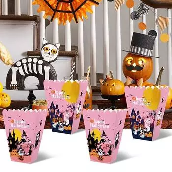 12 шт. розовых украшений для вечеринки на Хэллоуин, коробка для попкорна и чипсов, одноразовая коробка для закусок на Хэллоуин, столовые приборы для вечеринки на Хэллоуин Pack of 12