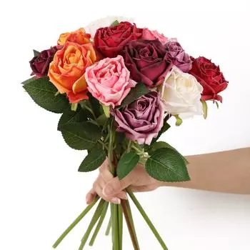 12 шт., розы, головки цветов, сушеные шелковые цветы, искусственные розы для украшения с одиночными стеблями, цветочные композиции, свадебные цветы слоновая кость