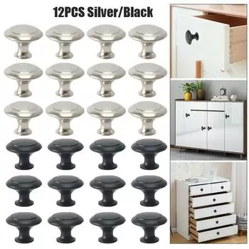 12 шт. серебристые/черные дверные ручки, ручки для шкафа, ящика для кухни, нержавеющая сталь, сделай сам чёрный