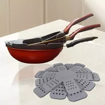 12 шт. серых защитных ковриков для кастрюль и сковородок, фетровые салфетки, противоскользящие разделители для посуды, декоративные разделители для поддонов в форме цветка 1 Set серый