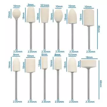12 шт. шерстяная полировальная головка 2,35 мм хвостовик для женских ногтей войлочные бобы гравер абразивные инструменты шлифовальное вращающееся сверло