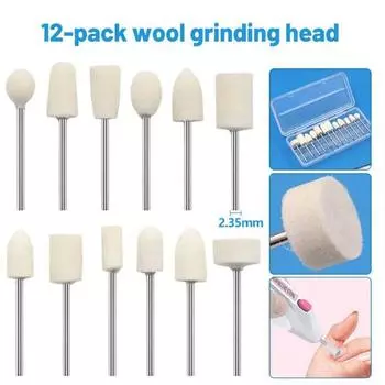 12 шт. шерстяной войлочный шлифовальный станок шлифовальная головка абразивный полировальный круг 2,35 мм хвостовик полировальный мини-сверло вращающийся инструмент для женских ногтей Pack of 1