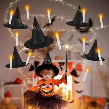 12 шт. шляпа ведьмы на Хэллоуин светодиодная беспламенная свеча подвесное украшение для детей взрослых Хэллоуин вечеринка косплей костюм реквизит украшение дома