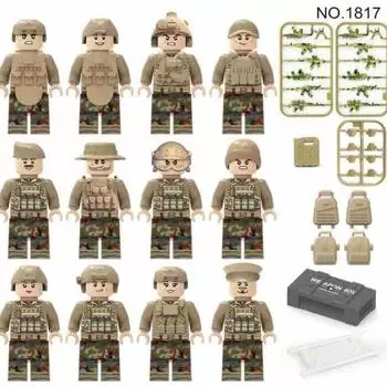 12 шт., сигнальный флаг, военная кукла спецназа, бронежилет, носилки, детский строительный блок, игрушка