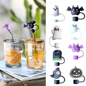 12 шт. силиконовая крышка для соломинки на Хэллоуин, многоразовая крышка для соломинки, брызгозащитная крышка для 10-миллиметровых соломинок, экологически чистые крышки для питьевых наконечников D