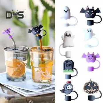 12 шт. силиконовая крышка для соломинки на Хэллоуин, многоразовая крышка для соломинки, брызгозащитная крышка для 10-миллиметровых соломинок, экологически чистые крышки для питьевых наконечников D