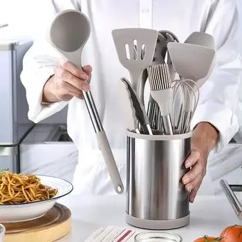 12 шт. силиконовая кухонная утварь с антипригарным покрытием кухонная утварь из нержавеющей стали шпатель ложка набор кухонных принадлежностей для кастрюль и сковородок