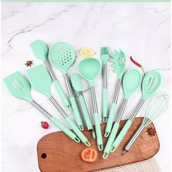12 шт. силиконовая кухонная утварь с антипригарным покрытием кухонная утварь набор лопатка для взбивания яиц набор инструментов для приготовления пищи balck