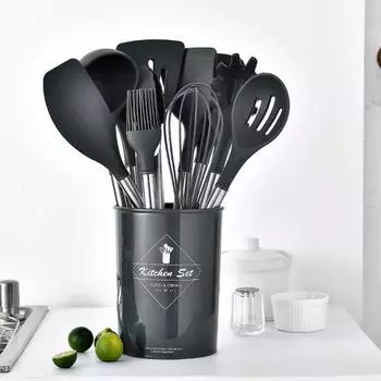 12 шт. силиконовая лопатка с антипригарным покрытием, набор лопаток с деревянной ручкой, кухонная утварь, кухонная утварь