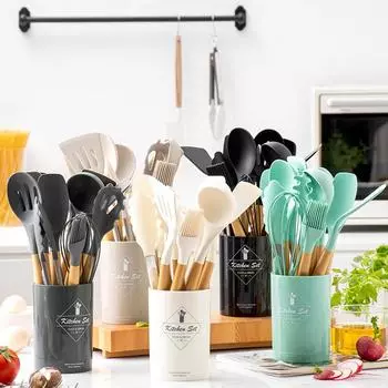 12 шт. силиконовые ручки из полипропилена кухонные принадлежности набор антипригарные термостойкие щипцы шпатель ложка кисть для масла идеальные кухонные принадлежности