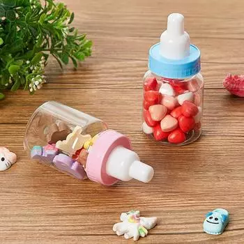 12 шт. синие и розовые бутылочки для конфет, мини-контейнеры в форме бутылочки для молока для сладостей и украшения вечеринки 9x4cm