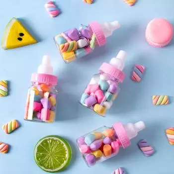 12 шт. Синий Розовый Контейнер для бутылочек для конфет Прозрачные Коробки для конфет в форме детской бутылочки Подарки для вечеринки по случаю рождения ребенка 8.5x4cm