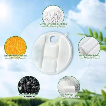 12 шт. сменных фильтров для фонтана для кошек, 5-слойная система фильтрации, фильтр с активированным углем и губкой для поилки Petlibro Capsule Pet Drinker PLWF008 белый