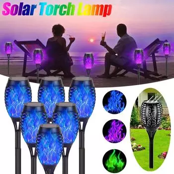 12 шт. солнечного пламени факела мерцающий свет водонепроницаемый садовый декор открытый газон дорожка двор патио напольные лампы blue-6pcs