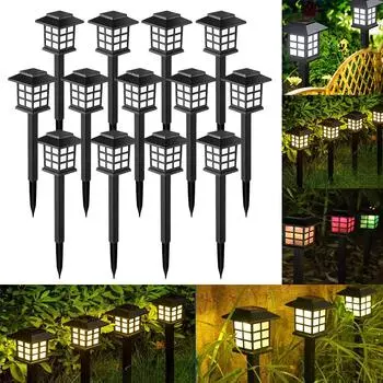 12 шт. Солнечные уличные газонные светильники в форме ретро-дома, водонепроницаемые, для украшения двора и сада, ночники, вставленные в маленькие дворцовые светильники white light-2pcs