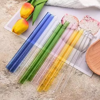 12 шт. стеклянных соломинок для питья, многоразовые, из боросиликатного стекла, набор соломинок с кисточкой, аксессуары для смузи и вечеринок в баре прозрачный