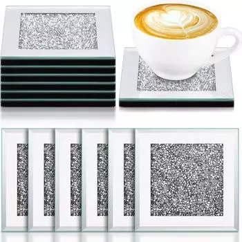 12 шт. стеклянных зеркальных подставок для напитков, хрустальные подставки из дробленого алмазного стекла для дома, кухни, кафе, ресторана, настольного декора 10x10 cm&Rectangular