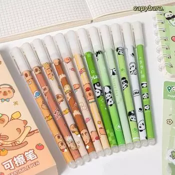 12 шт. стираемая ручка Kawaii Panda, эстетическая гелевая ручка для студентов, стираемая ручка Capybara, принадлежности для письма 12PCS/Box-Panda