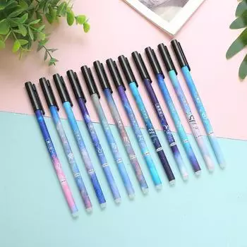 12 шт. стираемая ручка с двенадцатью знаками зодиака, легко стираемая ручка для учеников начальной школы, нейтральная ручка стираемая, 0,5 мм, канцелярские принадлежности для офиса 12pcs синий