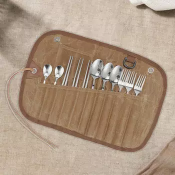 12 шт. Сумка для столовых приборов для кемпинга, без столовых приборов, набор для хранения с вощеным холстом, подвесной 12pcs