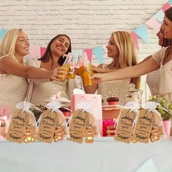 12 шт., сувениры для детского душа, подарок, брелок с медведем и сумкой из органзы, бирка из крафт-бумаги с благодарностью для гостей, для девочек и мальчиков, поставка для дня рождения 12pcs