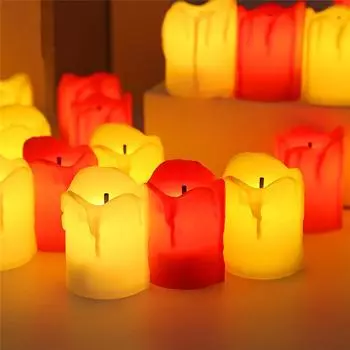 12 шт. светодиодных свечей, беспламенная свеча, лампа на батарейках, чайная свеча, пластиковая мерцающая свеча, домашний декор жёлтый