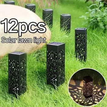 12 шт. светодиодный солнечный светильник для газона на солнечной энергии, ажурный проекционный светильник, украшение сада, уличный ретро-погребенный светильник, двор, балкон, ночник warm light-1PCS