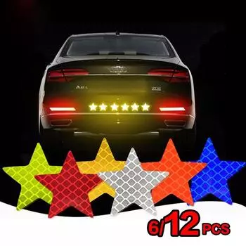 12 шт. светоотражающие наклейки с предупреждением о безопасности пентаграмма для предотвращения столкновений водонепроницаемые светоотражающие наклейки на двери автомобиля предупреждающие наклейки наклейки для украшения автомобиля 6pcs/1set красный