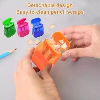 12 шт. точилки для карандашей с двумя отверстиями, милый дизайн, лезвия из углеродистой стали, брызгозащищенная крышка, прозрачный контейнер для стружки, точилки для карандашей 12pcs