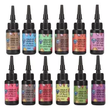 12 шт. УФ-смолы разных цветов, быстросохнущая, яркая, широко используемая УФ-эпоксидная смола для ювелирных изделий своими руками