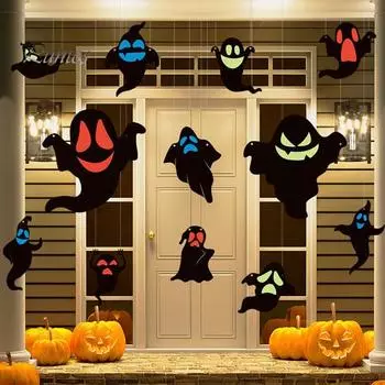 12 шт. украшения для привидения на Хэллоуин, реалистичное подвесное привидение со светящимся лицом, уличный декор для Хэллоуина для сада и двора белый