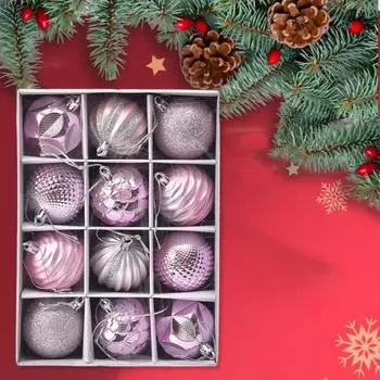 12 шт., украшения из елочных шаров, 6 см, разная текстура, с подвесным ремешком, создают атмосферу, праздничные украшения, шары