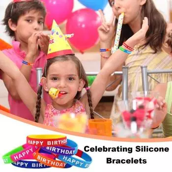12 шт. унисекс силиконовые браслеты с принтом букв эластичные цветные легкие браслеты с днем рождения взрослые дети подарок на день рождения